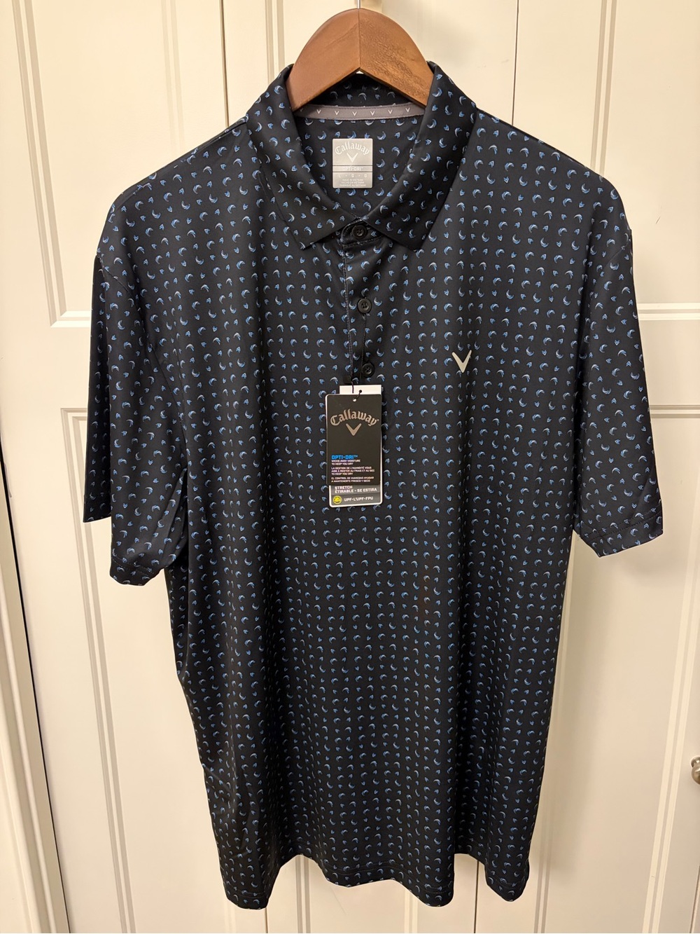 Callaway Men’s Black Polo with Blue Micro Pattern - Picture 2 of 6